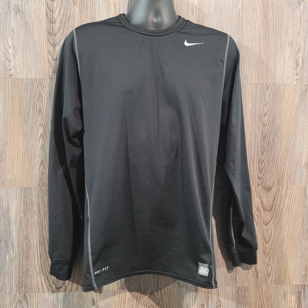 Nike Pro Combat Dri-Fit Training Shirt Sz L Black Long Sleeve Fitted Gym Active